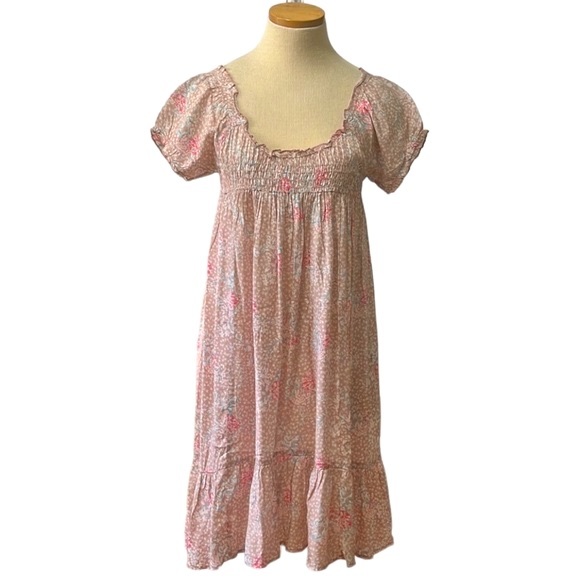 Free People Dainty Watercolor Floral-Print Smocked Mini Dress, Taupe, Small - Picture 3 of 13